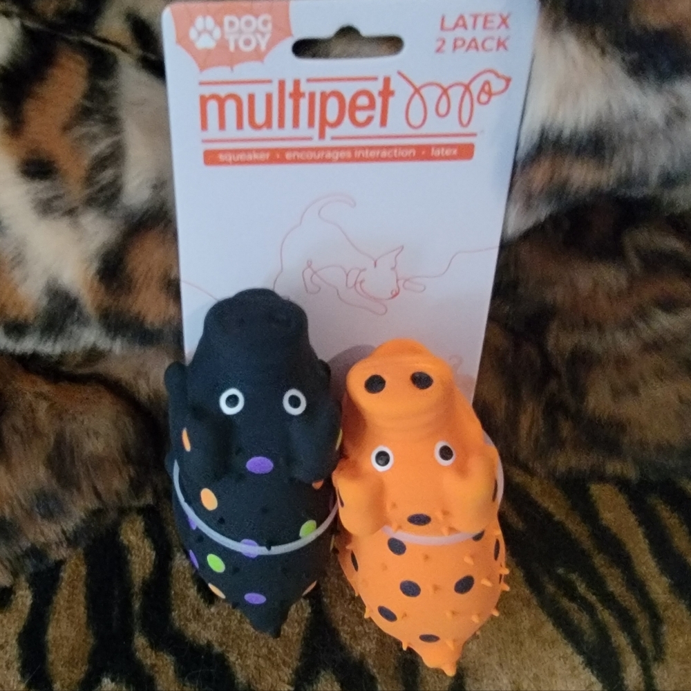 Multipet Dog Pigs Latex Toy Xs Mini 2 pack Black Orange Holiday Halloween Ea